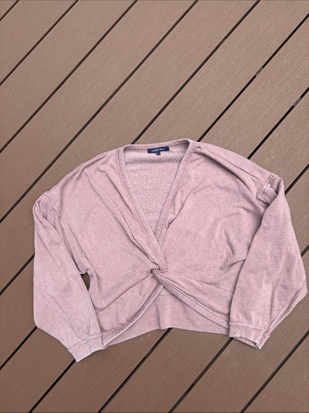 Ocean Drive Dusty Rose/Tan Twist-Front V-Neck Sweater